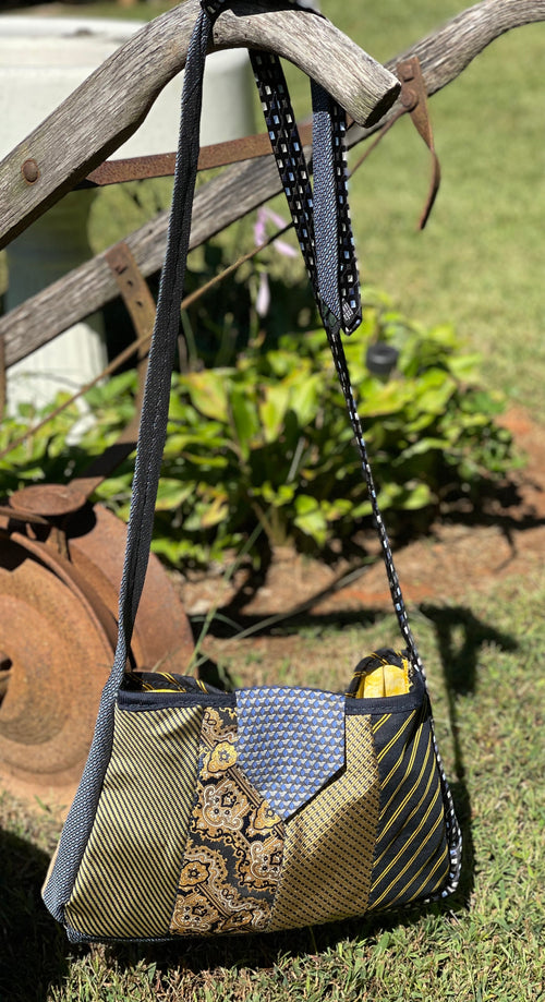 Blue & Gold Upcycled Tie Purse