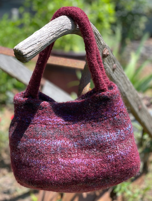 Hand-Felted Wool & Silk Purse — Deep Wine Artisan Bag