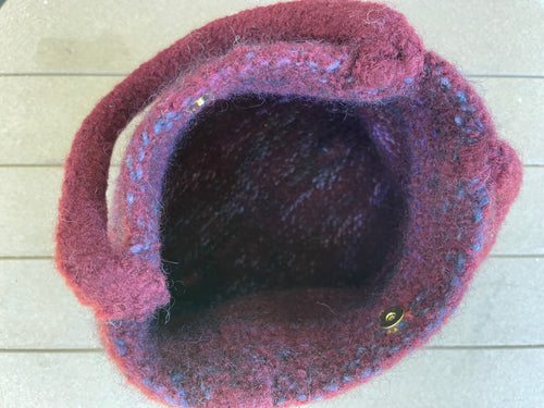 Hand-Felted Wool & Silk Purse — Deep Wine Artisan Bag